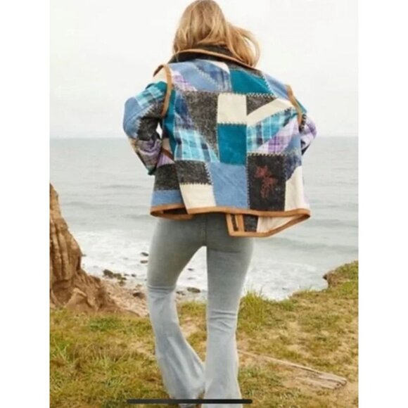 NEW Free People Leia Denim Suede Patched Moto Jacket Size XS $748 [jb] - Picture 4 of 10